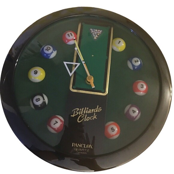 Vintage Billiards Pool Ball Clock 11 in. Round Pool Table Wall Clock Very Unique - Picture 1 of 4